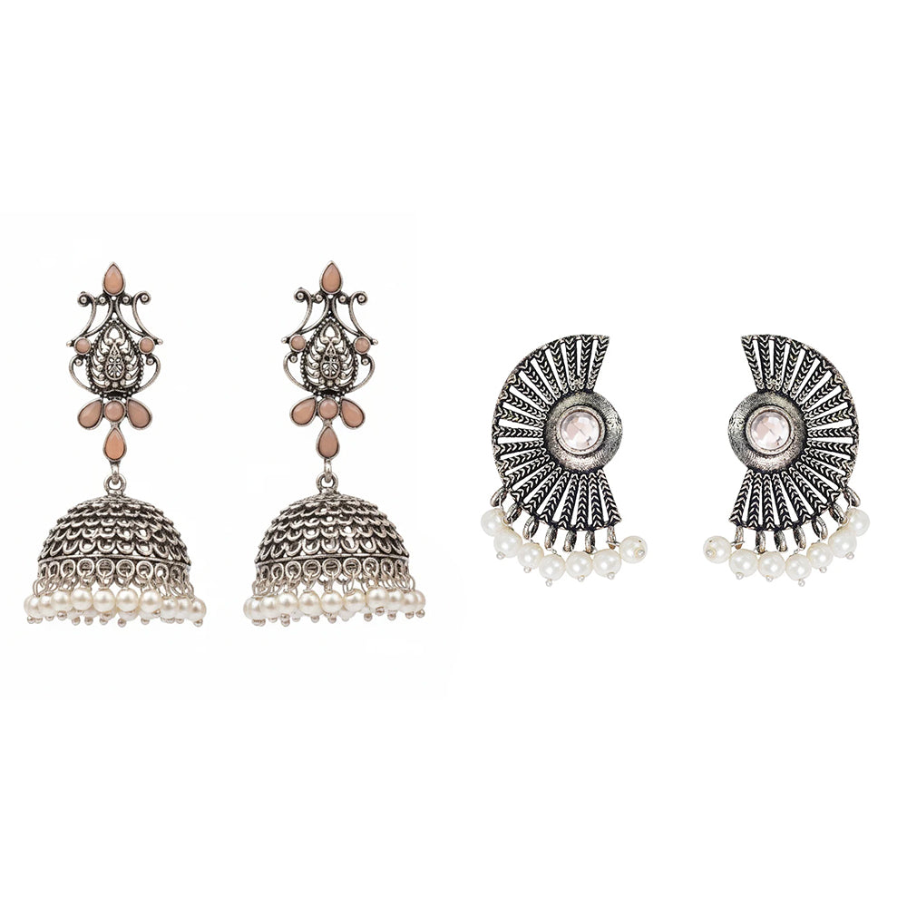 Kalash Kamal earring  Bloom Arc pearl stud earring (White) Combo set