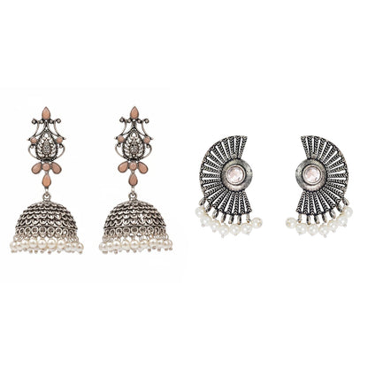 Kalash Kamal earring  Bloom Arc pearl stud earring (White) Combo set