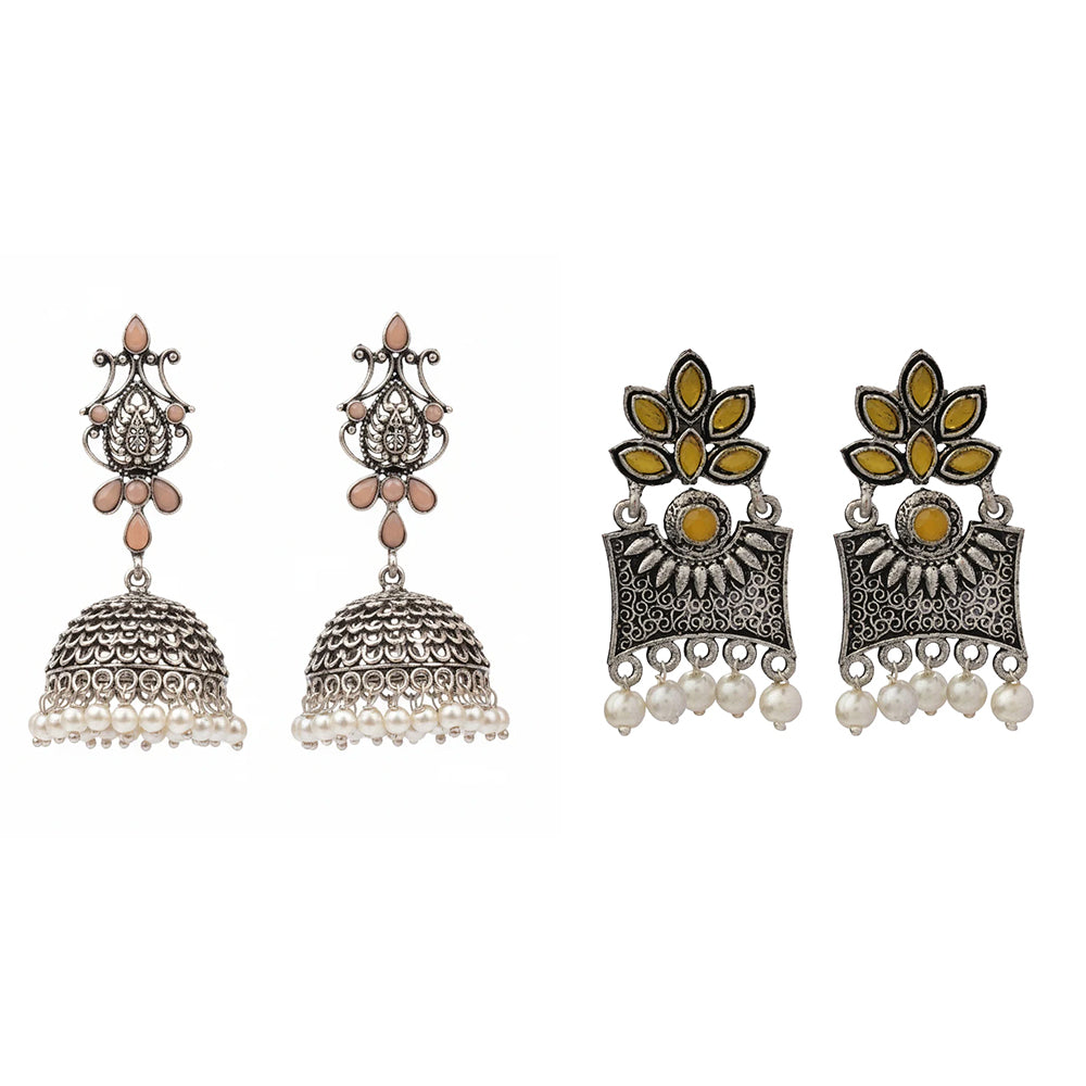 Kalash Kamal earring  Flora-Aura stone studded dangler earrings (Yellow) Combo