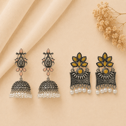 Kalash Kamal earring  Flora-Aura stone studded dangler earrings (Yellow) Combo