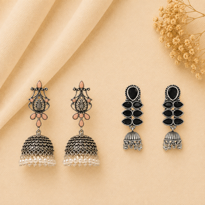 Kalash Kamal earring  Dazzle Dash Jhumki earring (Black) Combo set