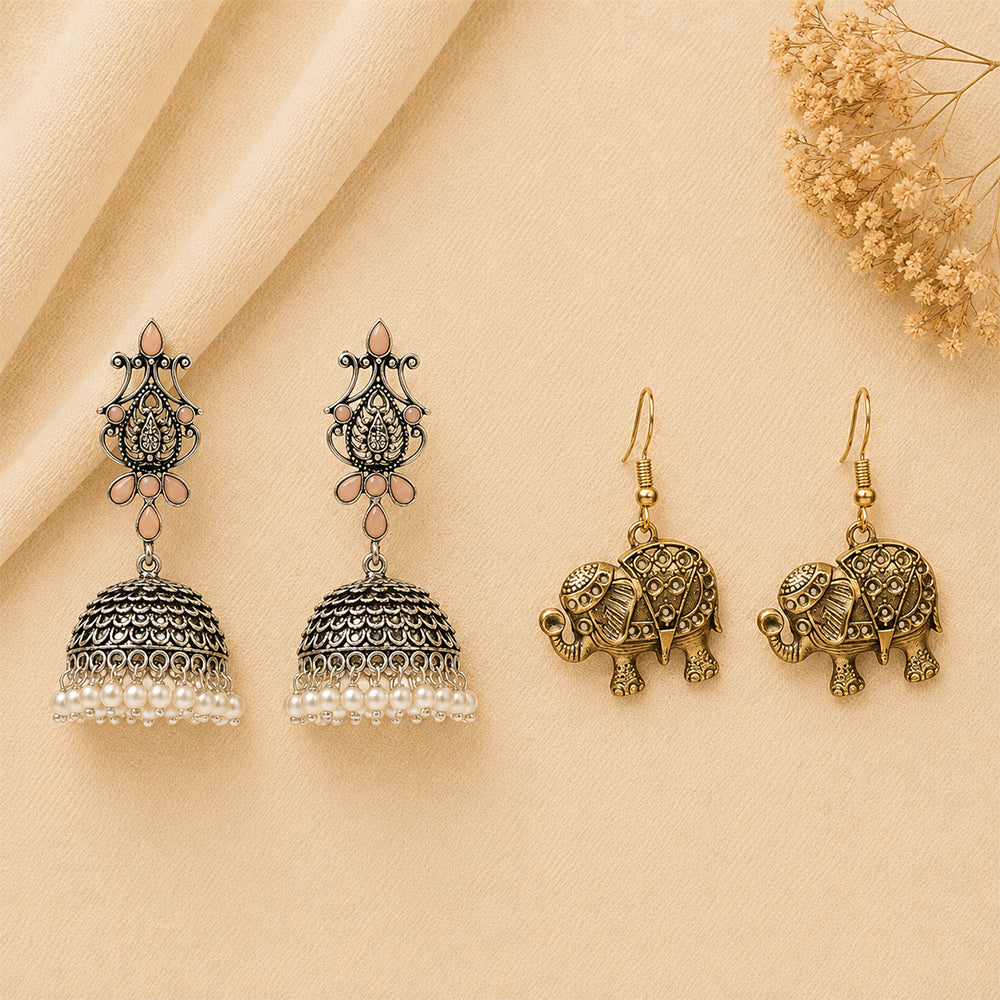 Kalash Kamal earring (Light Orange) Trunk twist dangler earrings Combo set