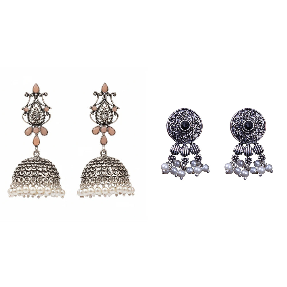 Kalash Kamal earring (Light Orange) Button rays stud earring (Black) Combo set