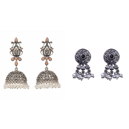 Kalash Kamal earring (Light Orange) Button rays stud earring (Black) Combo set