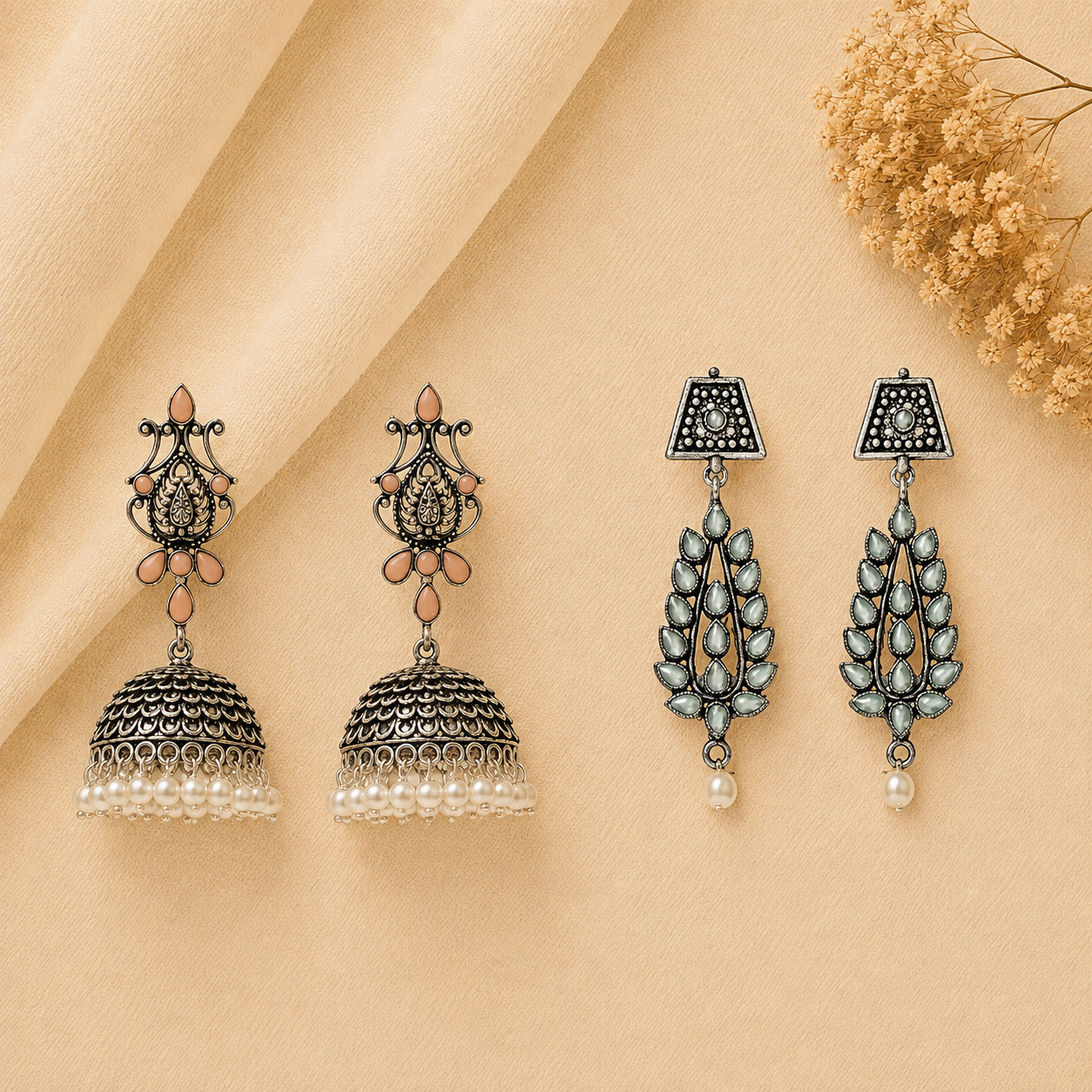 Kalash Kamal earring  Precious Petal stone studded dangler earring Combo