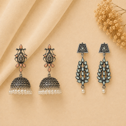 Kalash Kamal earring  Precious Petal stone studded dangler earring Combo