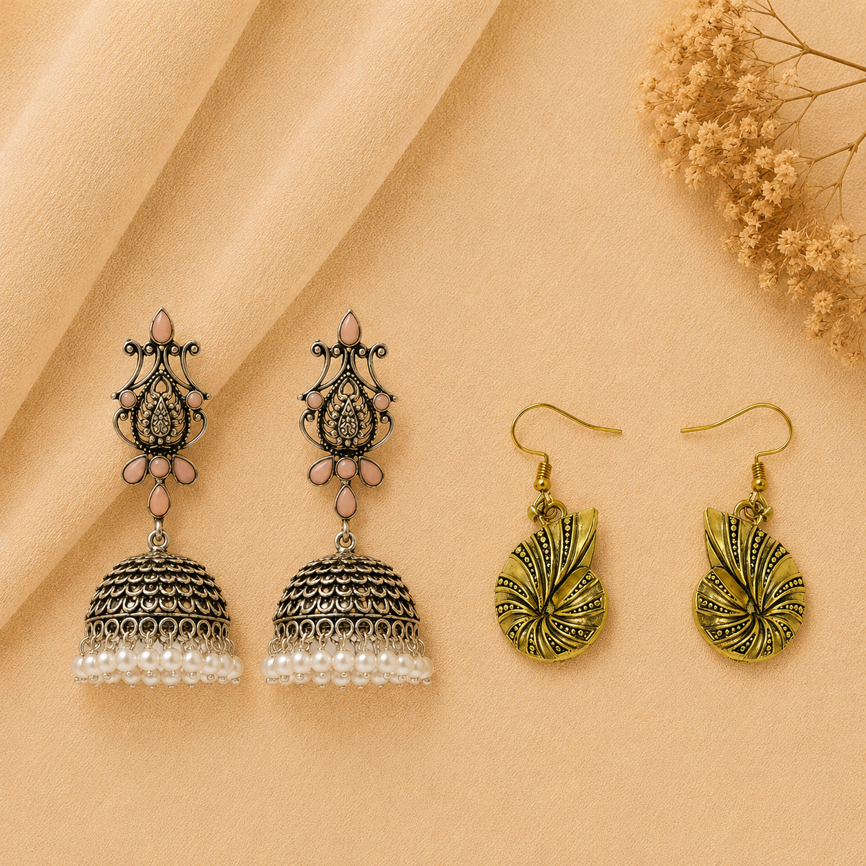 Kalash Kamal earring (Light Orange) Conch Glow dangler earrings Combo set