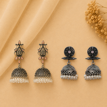 Kalash Kamal earring (Light Orange) Charmbell earrings (Light Orange) Combo set