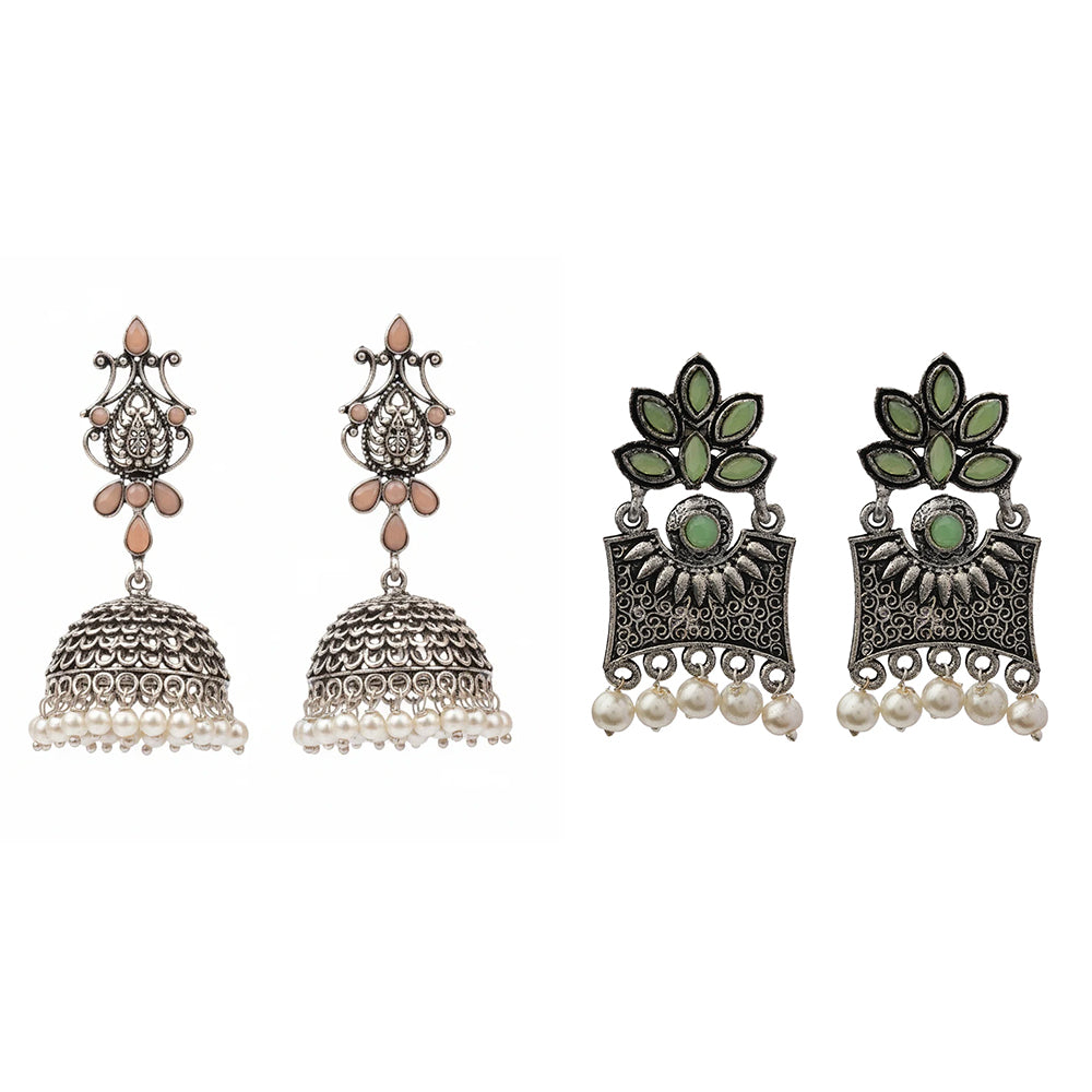 Kalash Kamal earring  Flora-Aura stone studded dangler earrings (Pista) Combo