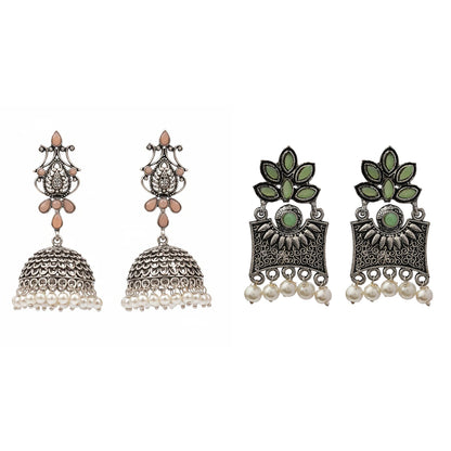 Kalash Kamal earring  Flora-Aura stone studded dangler earrings (Pista) Combo
