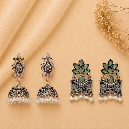 Kalash Kamal earring  Flora-Aura stone studded dangler earrings (Pista) Combo