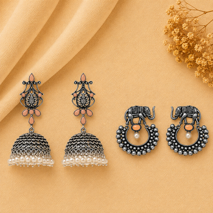 Kalash Kamal earring  Elephant Arc dangler earrings  Combo set