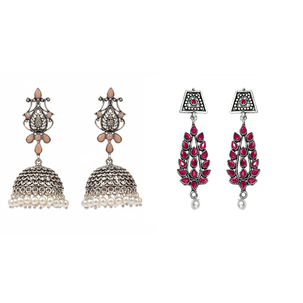 Kalash Kamal earring  Precious Petal stone studded dangler earring (Red) Combo