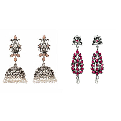 Kalash Kamal earring  Precious Petal stone studded dangler earring (Red) Combo