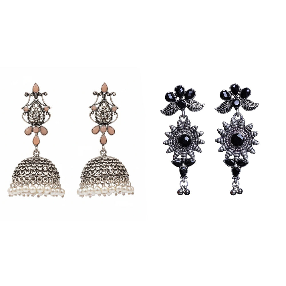 Kalash Kamal earring (Light Orange) FloraSun dangler earrings (Black) Combo set