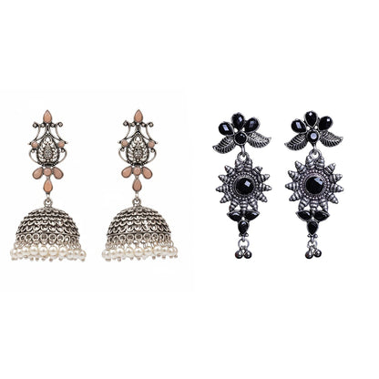 Kalash Kamal earring (Light Orange) FloraSun dangler earrings (Black) Combo set
