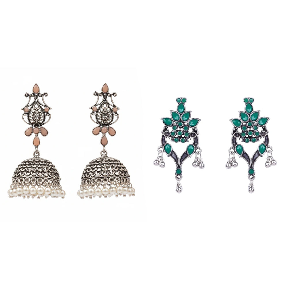 Kalash Kamal earring (Light Orange) Tint and Twinkle earrings (Green) Combo set