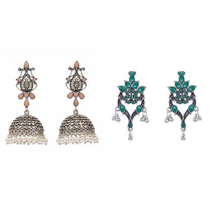 Kalash Kamal earring (Light Orange) Tint and Twinkle earrings (Green) Combo set