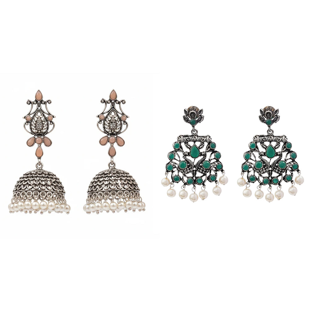 Kalash Kamal earring  Peacock glow stone studded dangler earrings Combo