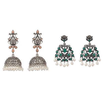 Kalash Kamal earring  Peacock glow stone studded dangler earrings Combo