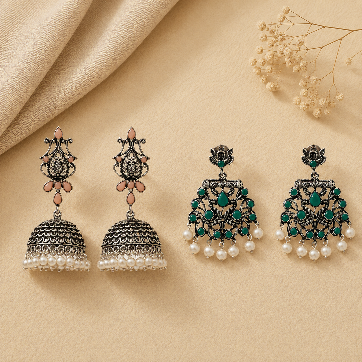 Kalash Kamal earring  Peacock glow stone studded dangler earrings Combo