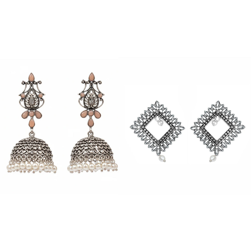 Kalash Kamal earring (Light Orange) Sass Stone stud earrings (White) Combo set