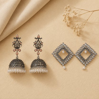 Kalash Kamal earring (Light Orange) Sass Stone stud earrings (White) Combo set