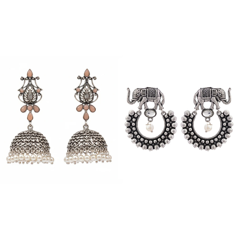 Kalash Kamal earring  Elephant Arc dangler earrings (White) Combo set