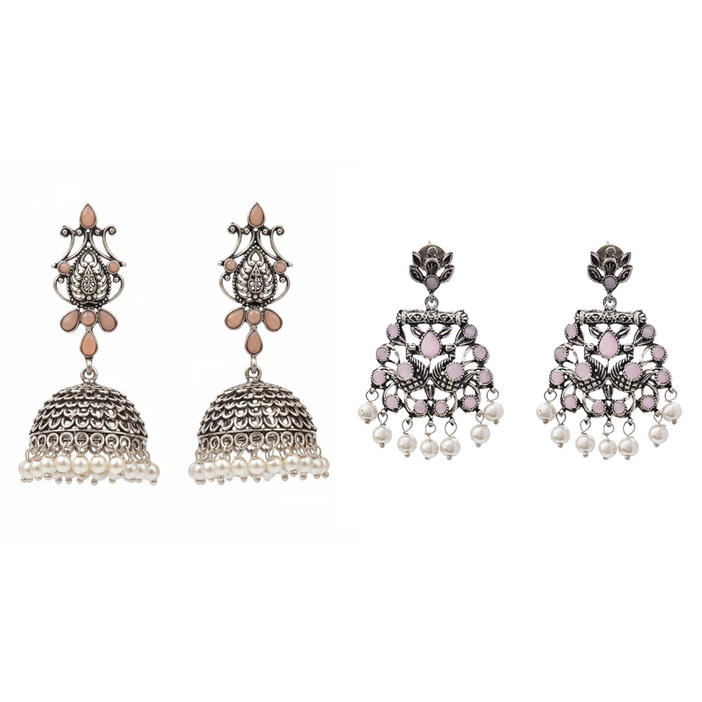 Kalash Kamal earring  Peacock glow stone studded dangler earrings Combo
