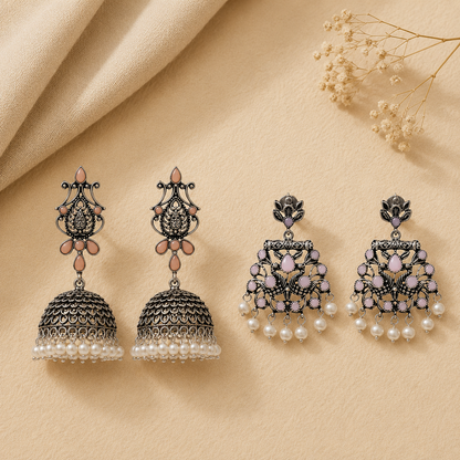 Kalash Kamal earring  Peacock glow stone studded dangler earrings Combo