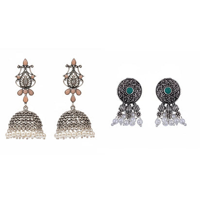 Kalash Kamal earring (Light Orange) Button rays stud earring (Green) Combo set