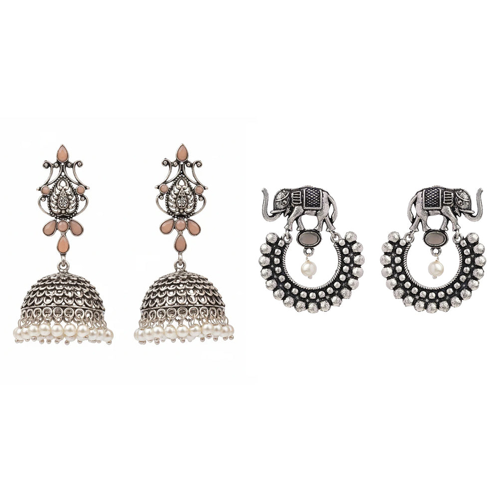 Kalash Kamal earring  Elephant Arc dangler earrings (Grey) Combo set