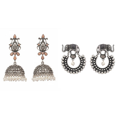 Kalash Kamal earring  Elephant Arc dangler earrings (Grey) Combo set