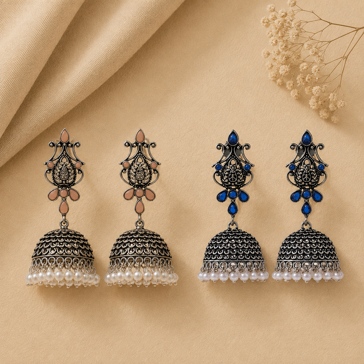 Kalash Kamal earring (Light Orange) Kalash Kamal earring (Blue) Combo set