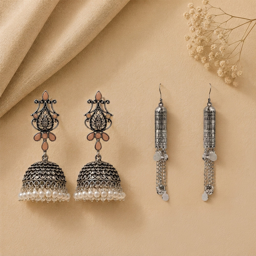 Kalash Kamal earring  Nitya Kalika Dangler earrings (Silver) Combo set