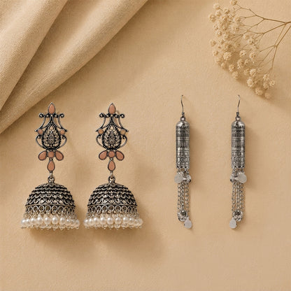 Kalash Kamal earring  Nitya Kalika Dangler earrings (Silver) Combo set
