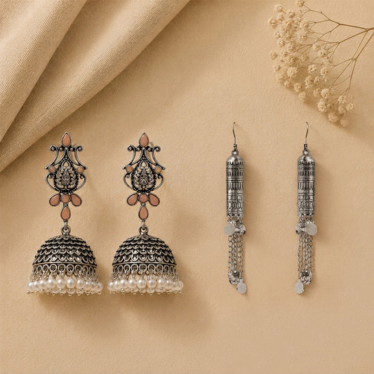 Kalash Kamal earring  Nitya Kalika Dangler earrings (Silver) Combo set