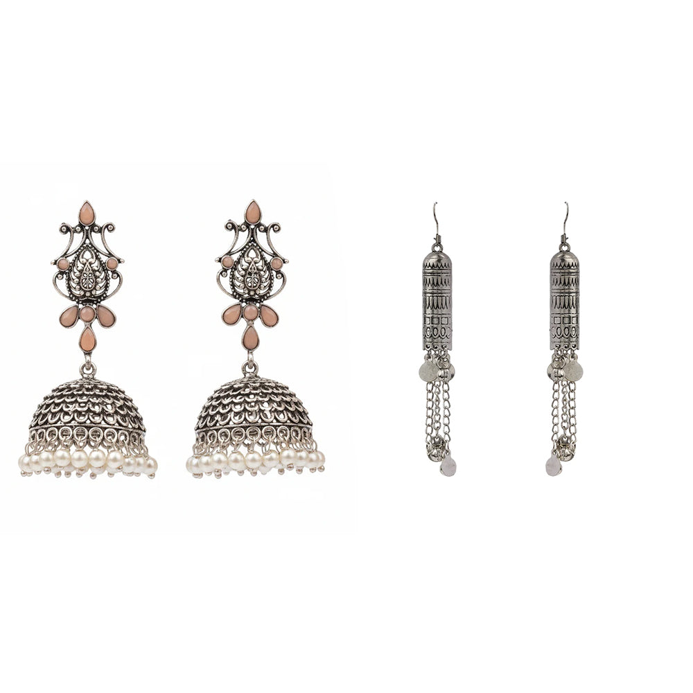 Kalash Kamal earring  Nitya Kalika Dangler earrings (Silver) Combo set