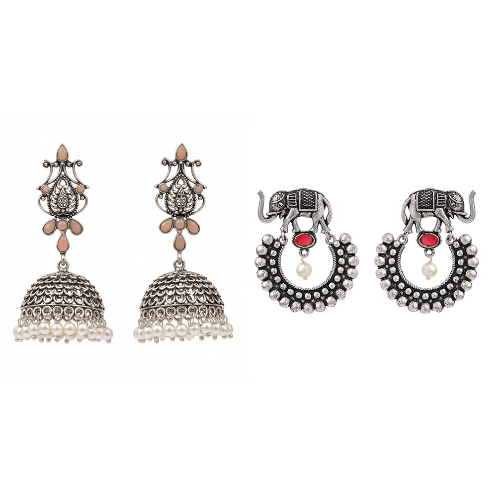 Kalash Kamal earring  Elephant Arc dangler earrings (Dark Red) Combo set
