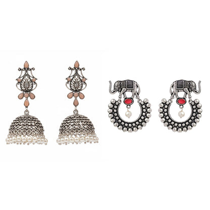 Kalash Kamal earring  Elephant Arc dangler earrings (Dark Red) Combo set