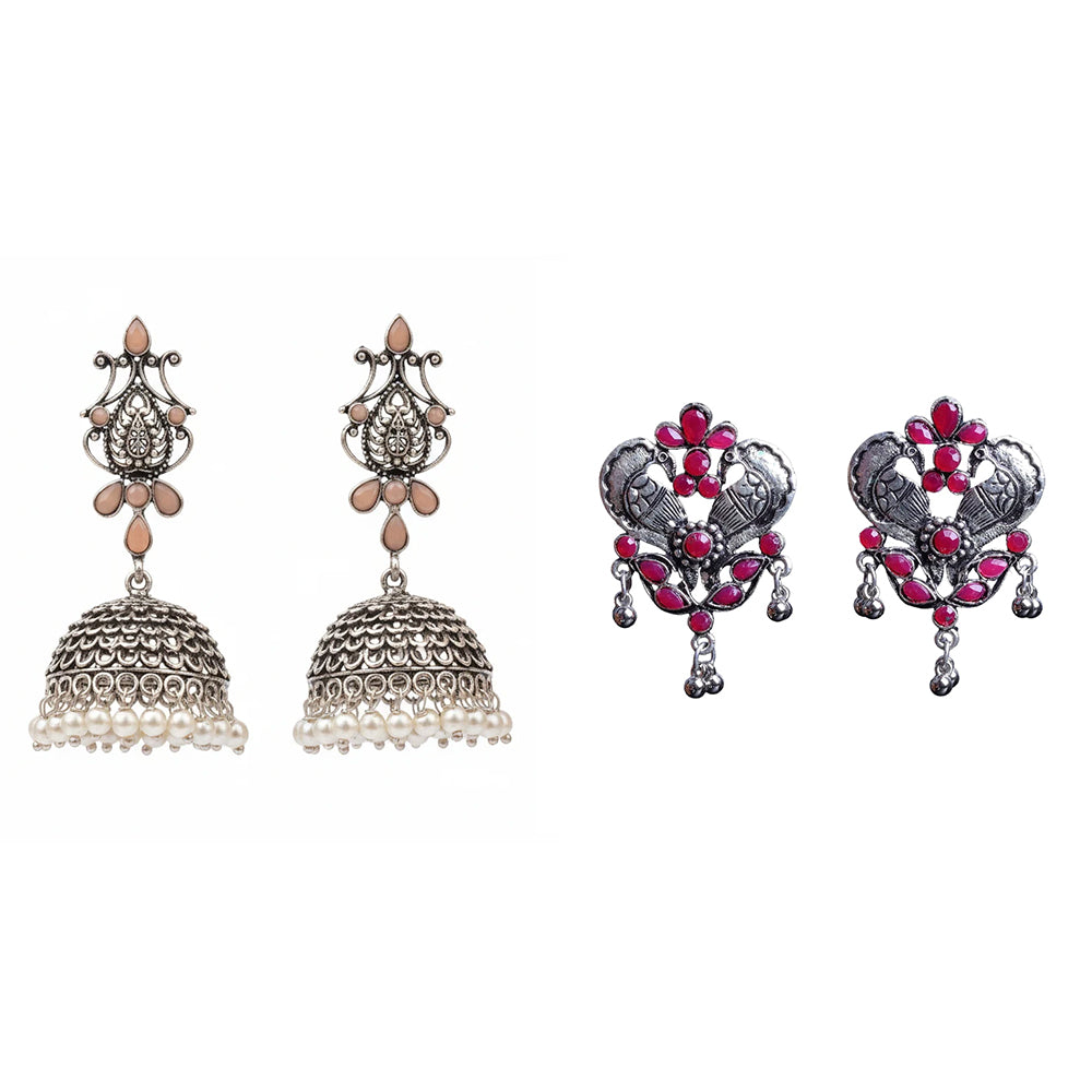 Kalash Kamal earring  Bulbul Bling Party Studds earrings (Red) Combo set
