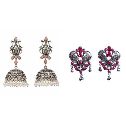 Kalash Kamal earring  Bulbul Bling Party Studds earrings (Red) Combo set