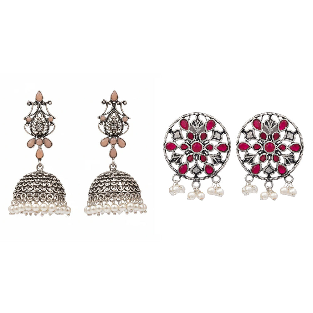 Kalash Kamal earring  Glass drops Dangler Earrings (Red) Combo set