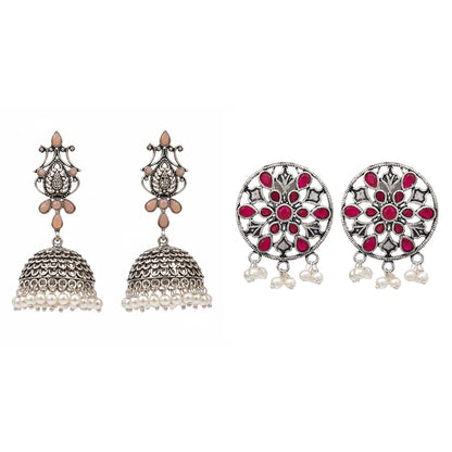 Kalash Kamal earring  Glass drops Dangler Earrings (Red) Combo set