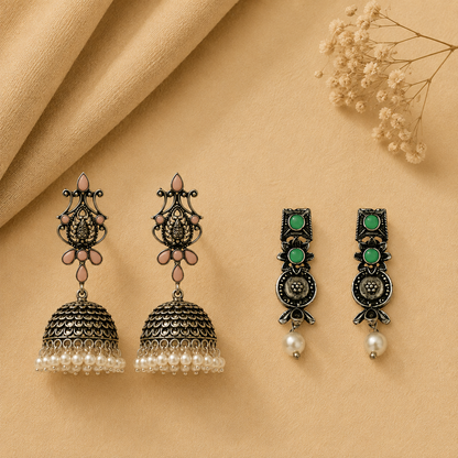 Kalash Kamal earring  Wonderful wildflower oxidised stud earrings Combo