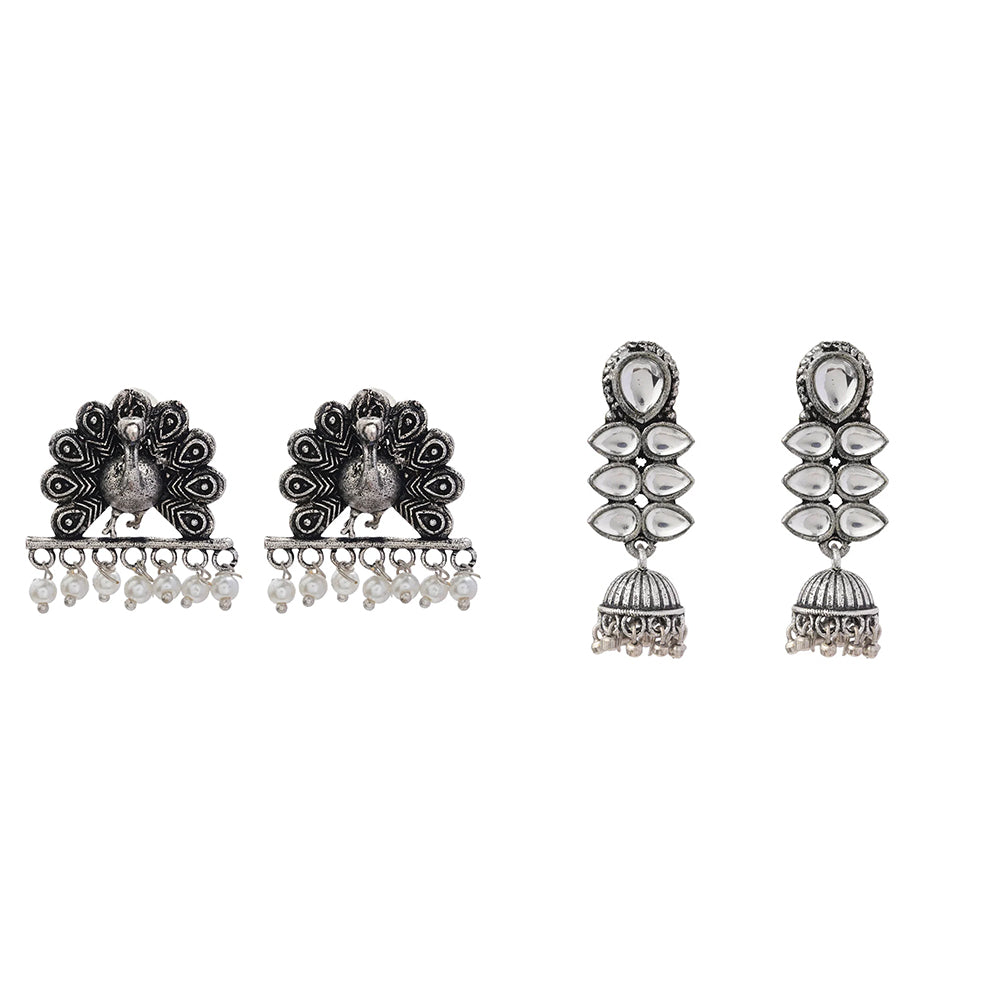 Dazzle Dash Jhumki earring (White) Meena Manjari stone stud earrings (Silver) Combo set