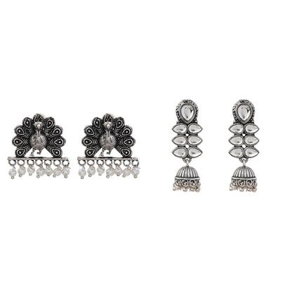 Dazzle Dash Jhumki earring (White) Meena Manjari stone stud earrings (Silver) Combo set