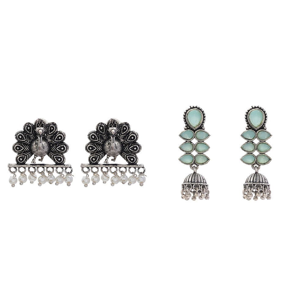 Dazzle Dash Jhumki earring (Mint) Meena Manjari stone stud earrings (Silver) Combo set