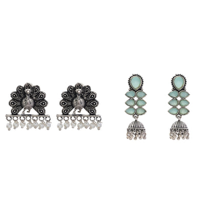 Dazzle Dash Jhumki earring (Mint) Meena Manjari stone stud earrings (Silver) Combo set