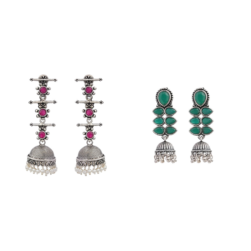 Dazzle Dash Jhumki earring (Green) Royal Triple Bell Layered Jhumka Earring (Red) Combo set